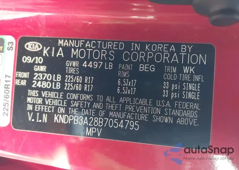 2011 Kia Sportage Lx z USA, uszkodzony, nr VIN KNDPB3A28B7054795